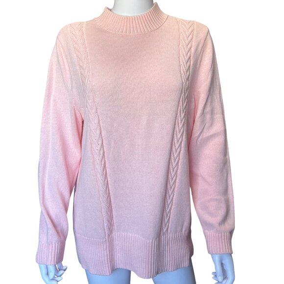 Karen Scott Pullover Womens XL Soft Pink Cotton Cable Knit Ribbed Hem NWT - Picture 1 of 5